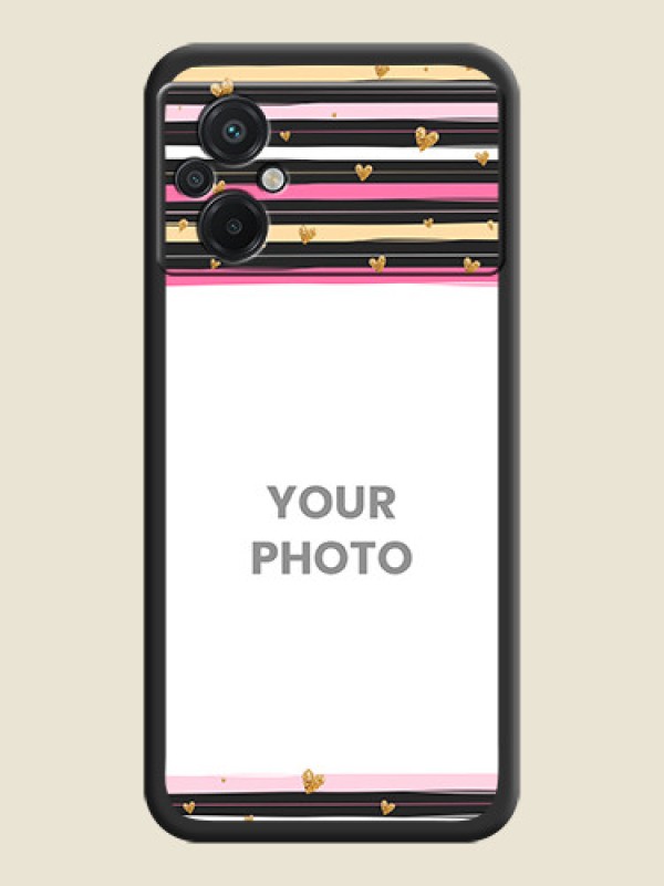 Custom Multicolor Lines and Golden Love Symbols Design on Photo on Space Black Soft Matte Mobile Cover - Poco M5 - alternate view