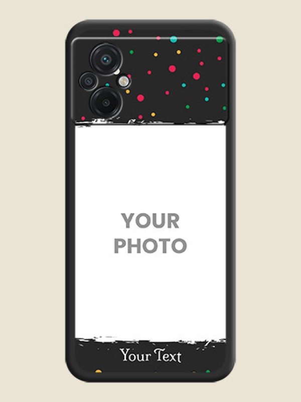 Custom Multicolor Dotted Pattern with Text on Space Black Custom Soft Matte Phone Back Cover - Poco M5 - alternate view
