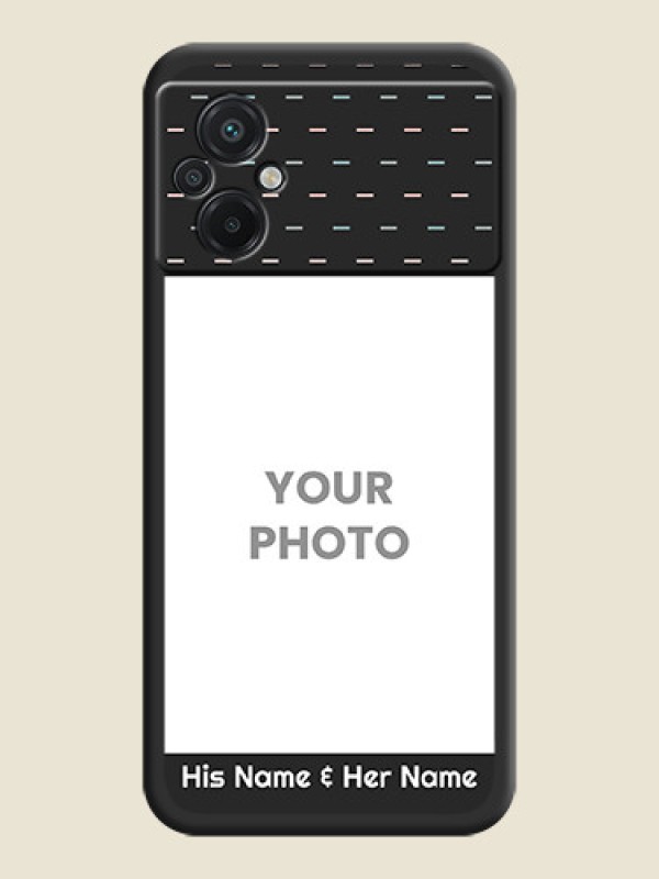 Custom Line Pattern Design with Text on Space Black Custom Soft Matte Phone Back Cover - Poco M5 - alternate view