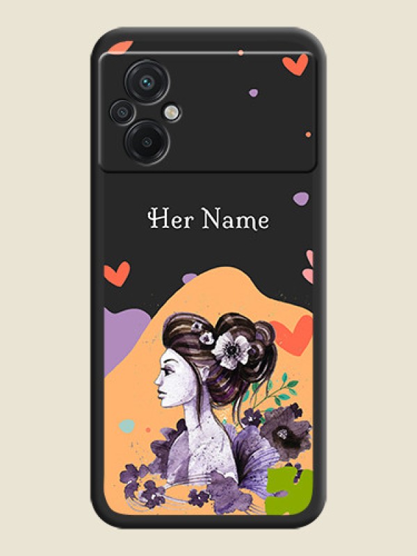 Custom Namecase For Her With Fancy Lady Image On Space Black Personalized Soft Matte Phone Covers -Poco M5 - alternate view