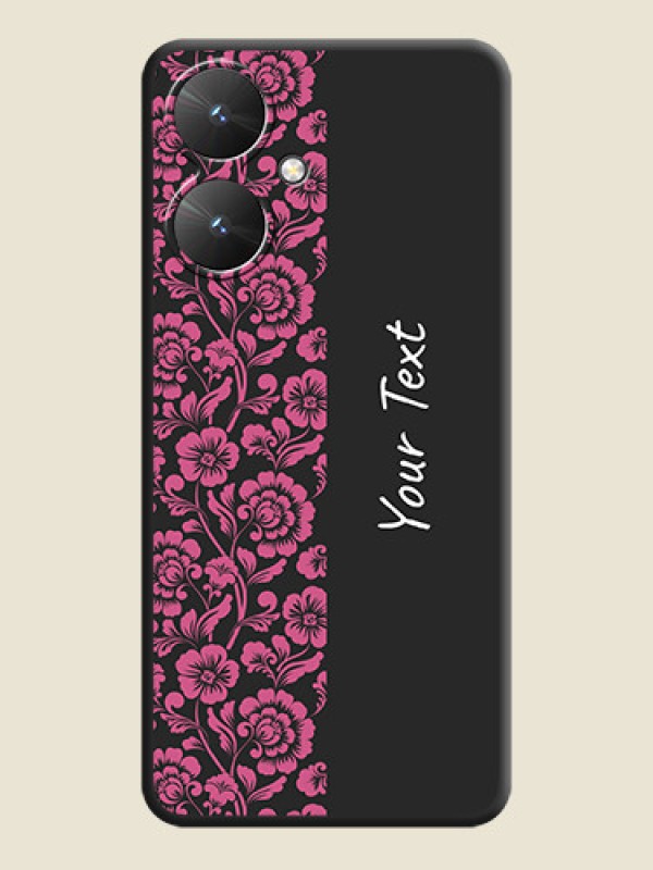 Custom Pink Floral Pattern Design With Custom Text On Space Black Custom Soft Matte Mobile Back Cover - Poco M6 5G - alternate view