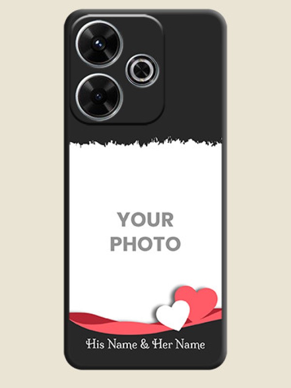 Custom Pin Color Love Shaped Ribbon Design with Text On Space Black Custom Soft Matte Mobile Back Cover - Poco M6 Plus 5G - alternate view