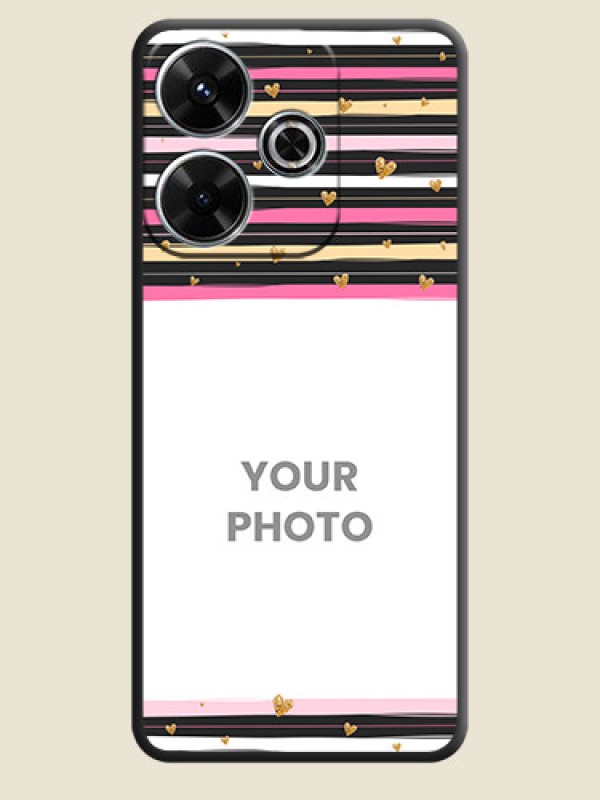 Custom Multicolor Lines and Golden Love Symbols Design on Photo On Space Black Custom Soft Matte Mobile Back Cover - Poco M6 Plus 5G - alternate view