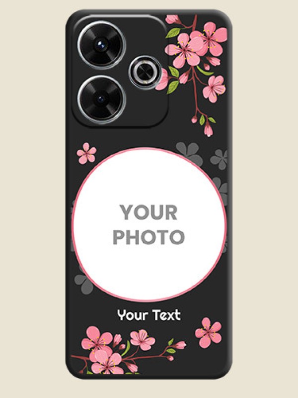 Custom Round Image with Pink Color Floral Design on Photo On Space Black Custom Soft Matte Mobile Back Cover - Poco M6 Plus 5G - alternate view