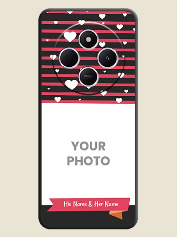 Custom White Color Love Symbols with Pink Lines Pattern On Space Black Custom Soft Matte Mobile Back Cover - Poco M7 5G - alternate view