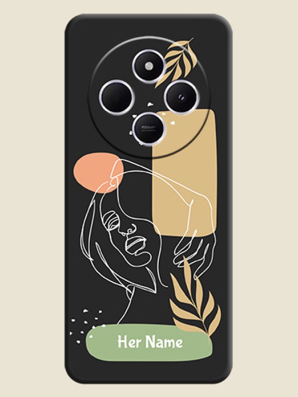 Custom Custom Text With Line Art Of Women & Leaves Design On Space Black Custom Soft Matte Mobile Back Cover - Poco M7 5G - alternate view