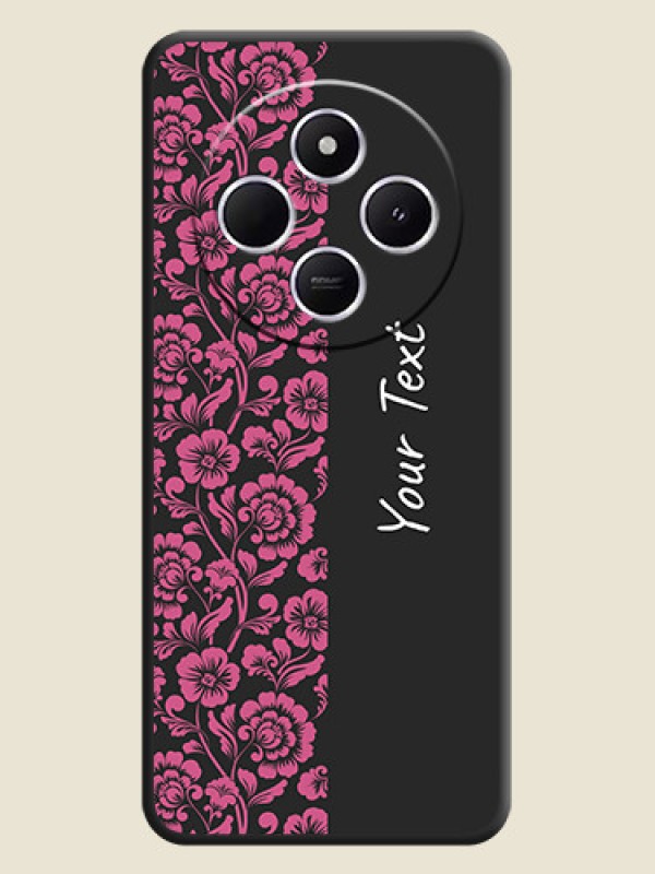 Custom Pink Floral Pattern Design With Custom Text On Space Black Custom Soft Matte Mobile Back Cover - Poco M7 5G - alternate view
