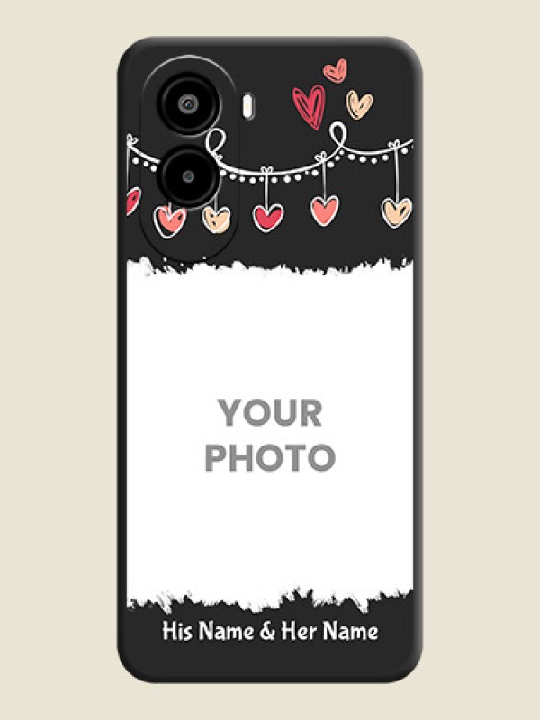 Custom Pink Love Hangings with Name On Space Black Custom Soft Matte Mobile Back Cover - Poco M7 Plus 5G - alternate view