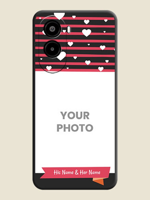 Custom White Color Love Symbols with Pink Lines Pattern On Space Black Custom Soft Matte Mobile Back Cover - Poco M7 Plus 5G - alternate view