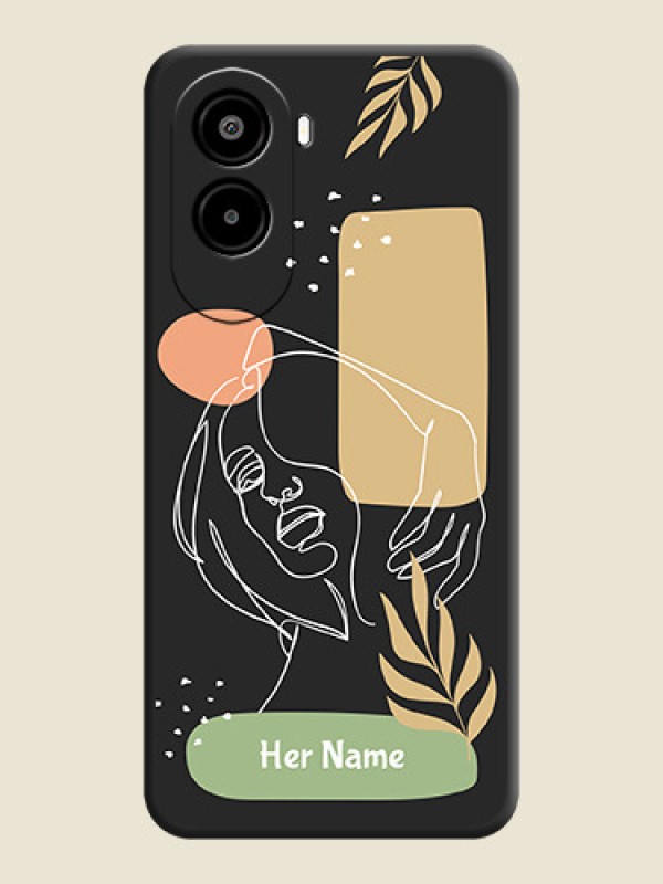 Custom Custom Text With Line Art Of Women & Leaves Design On Space Black Custom Soft Matte Mobile Back Cover - Poco M7 Plus 5G - alternate view
