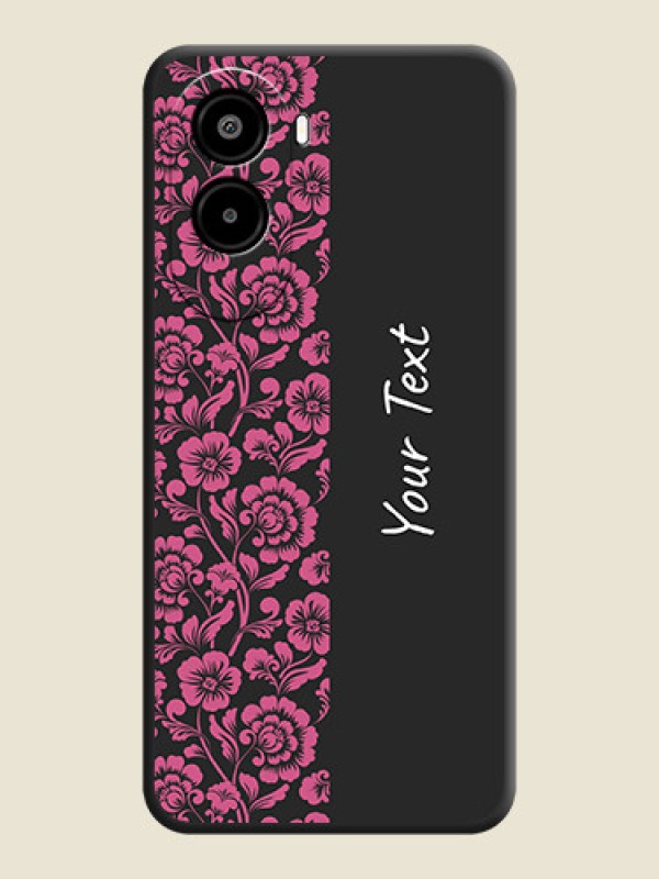 Custom Pink Floral Pattern Design With Custom Text On Space Black Custom Soft Matte Mobile Back Cover - Poco M7 Plus 5G - alternate view
