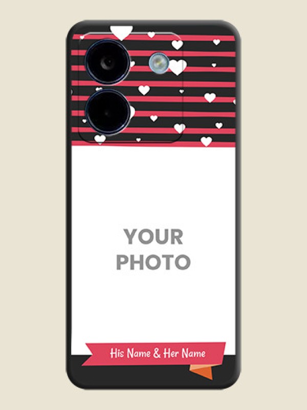 Custom White Color Love Symbols with Pink Lines Pattern On Space Black Custom Soft Matte Mobile Back Cover - Poco M7 Pro 5G - alternate view