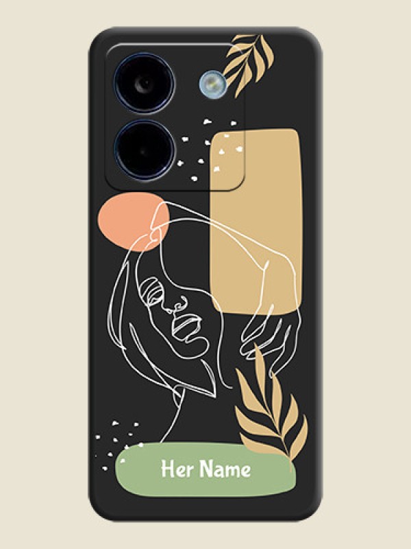 Custom Custom Text With Line Art Of Women & Leaves Design On Space Black Custom Soft Matte Mobile Back Cover - Poco M7 Pro 5G - alternate view