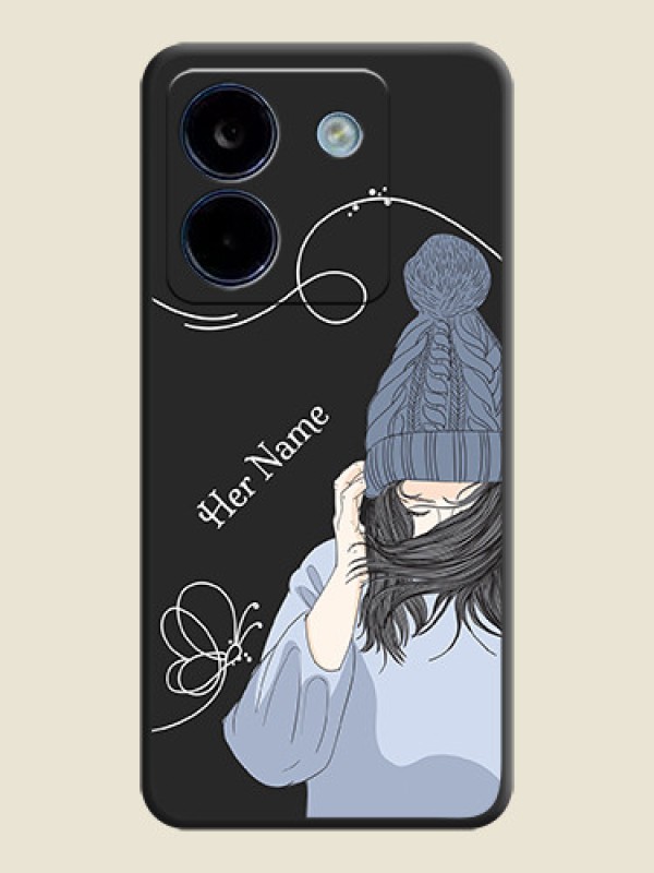Custom Girl With Blue Winter Outfiit Custom Text Design On Space Black Custom Soft Matte Mobile Back Cover - Poco M7 Pro 5G - alternate view