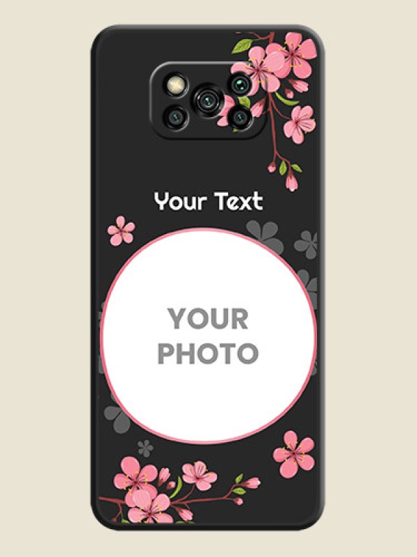 Custom Round Image with Pink Color Floral Design on Photo on Space Black Soft Matte Back Cover - Poco X3 Pro - alternate view