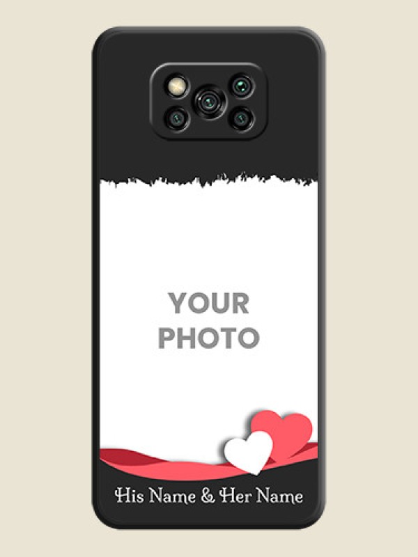 Custom Pin Color Love Shaped Ribbon Design with Text on Space Black Custom Soft Matte Phone Back Cover - Poco X3 - alternate view