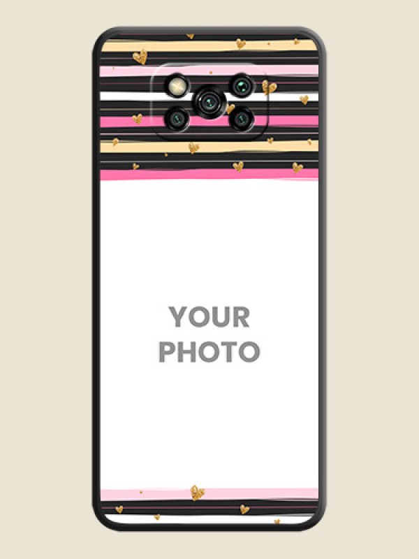Custom Multicolor Lines and Golden Love Symbols Design on Photo on Space Black Soft Matte Mobile Cover - Poco X3 - alternate view