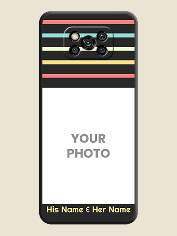 Custom Color Stripes with Photo and Text on Photo on Space Black Soft Matte Mobile Case - Poco X3 - alternate view