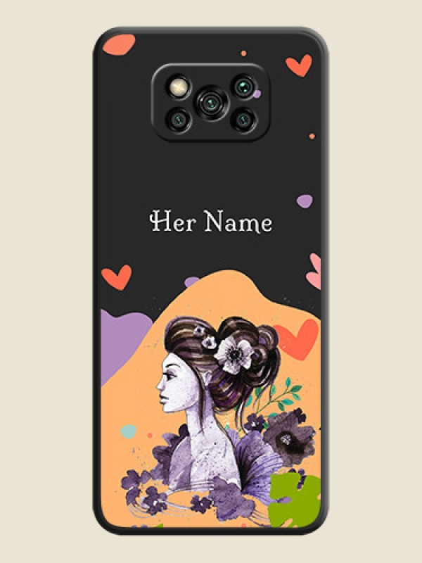 Custom Namecase For Her With Fancy Lady Image On Space Black Personalized Soft Matte Phone Covers -Poco X3 - alternate view