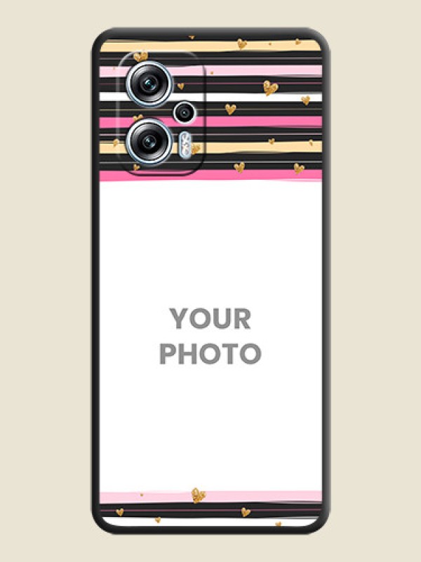 Custom Multicolor Lines and Golden Love Symbols Design on Photo on Space Black Soft Matte Mobile Cover - Poco X4 Gt 5G - alternate view