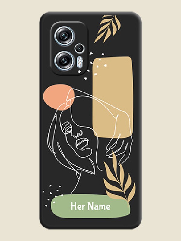 Custom Custom Text With Line Art Of Women & Leaves Design On Space Black Personalized Soft Matte Phone Covers -Poco X4 Gt 5G - alternate view