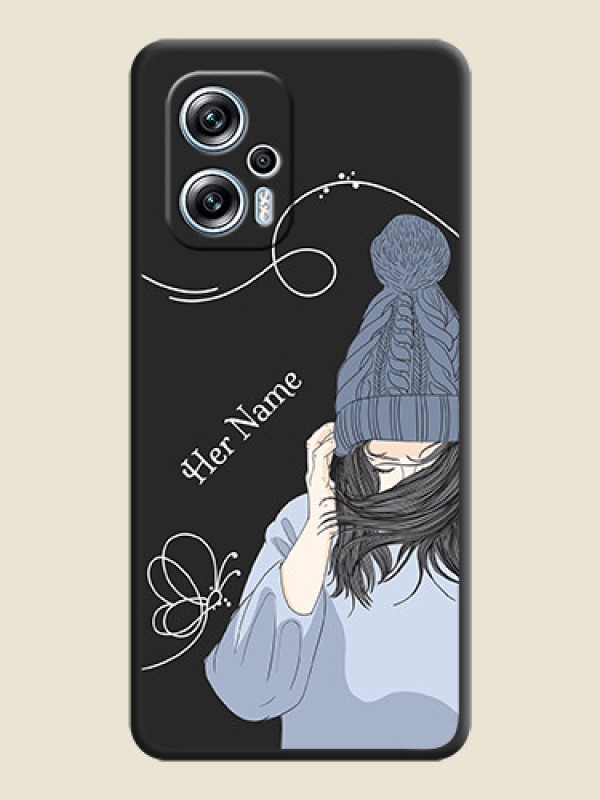 Custom Girl With Blue Winter Outfiit Custom Text Design On Space Black Personalized Soft Matte Phone Covers -Poco X4 Gt 5G - alternate view