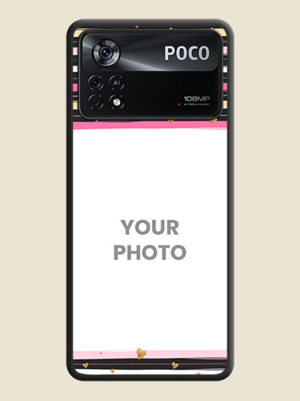 Custom Multicolor Lines and Golden Love Symbols Design on Photo on Space Black Soft Matte Mobile Cover - Poco X4 Pro 5G - alternate view