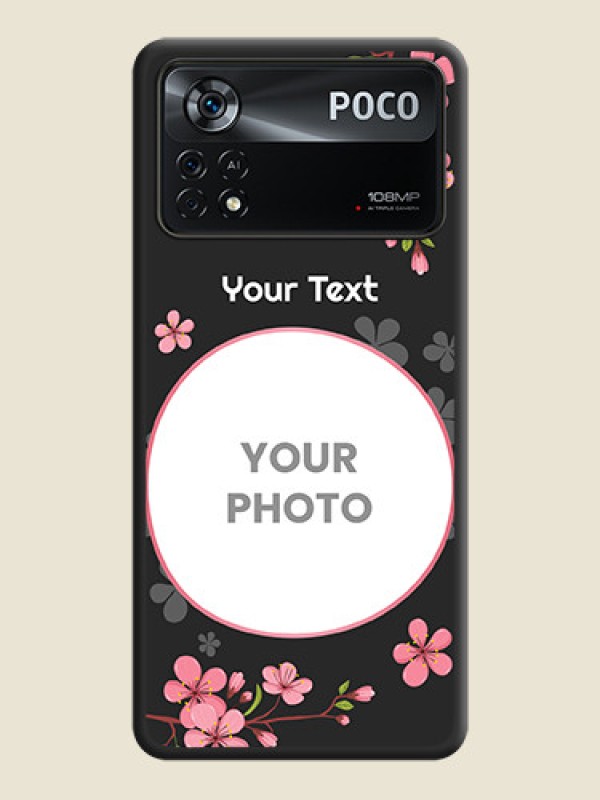 Custom Round Image with Pink Color Floral Design on Photo on Space Black Soft Matte Back Cover - Poco X4 Pro 5G - alternate view