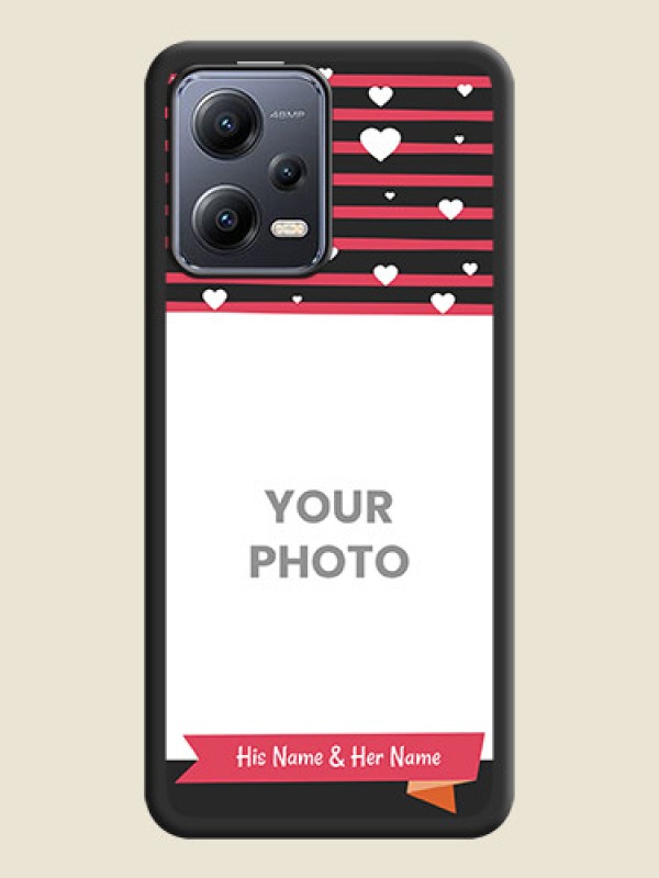 Custom White Color Love Symbols with Pink Lines Pattern on Space Black Custom Soft Matte Phone Cases - Poco X5 5G - alternate view