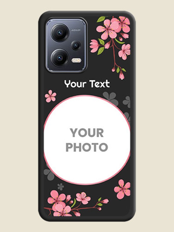Custom Round Image with Pink Color Floral Design on Photo on Space Black Soft Matte Back Cover - Poco X5 5G - alternate view