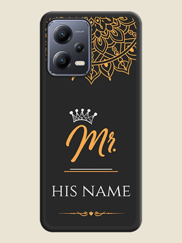 Custom Mr Name with Floral Design  on Personalised Space Black Soft Matte Cases - Poco X5 5G - alternate view