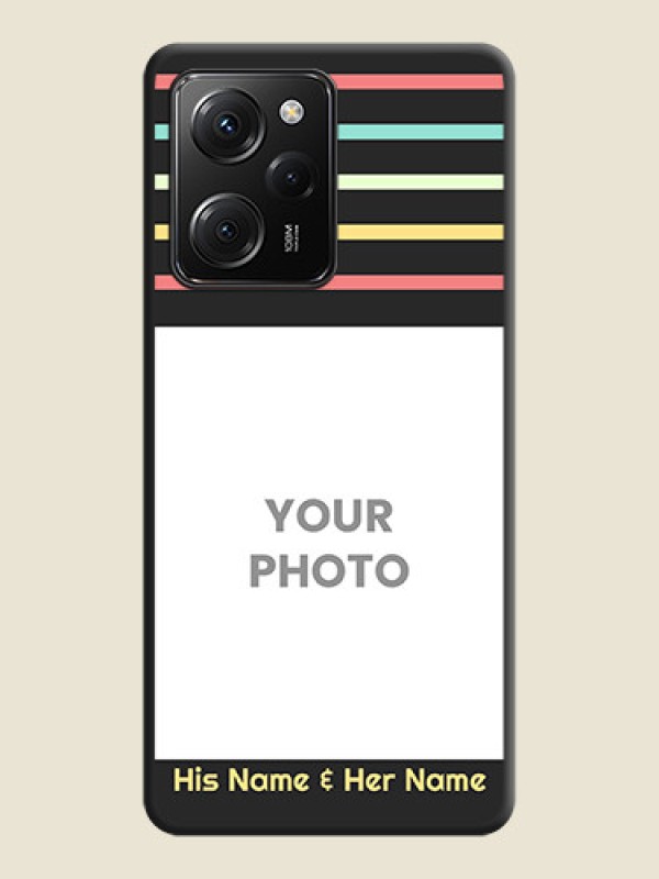 Custom Color Stripes with Photo and Text - Photo on Space Black Soft Matte Mobile Case -Poco X5 Pro 5G - alternate view