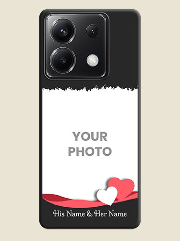 Custom Pink Color Love Shaped Ribbon Design with Text on Space Black Custom Soft Matte Phone Back Cover - Poco X6 5G - alternate view