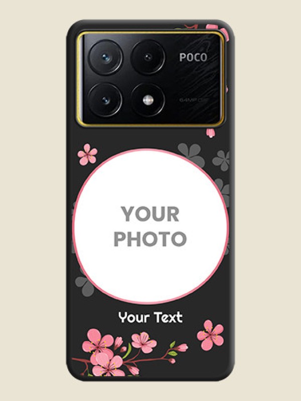 Custom Round Image with Pink Color Floral Design - Photo on Space Black Soft Matte Back Cover - Poco X6 Pro 5G - alternate view
