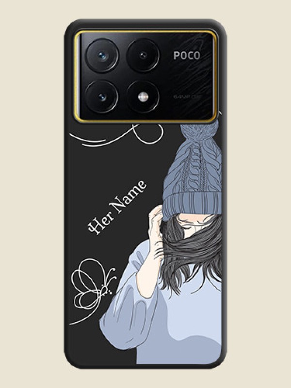 Custom Girl With Blue Winter Outfiit Custom Text Design On Space Black Personalized Soft Matte Phone Covers - Poco X6 Pro 5G - alternate view