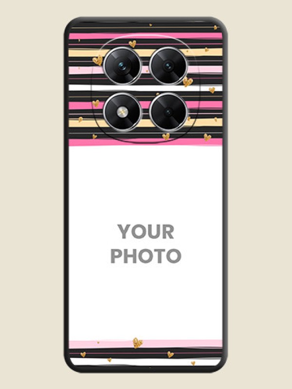 Custom Multicolor Lines and Golden Love Symbols Design on Photo On Space Black Custom Soft Matte Mobile Back Cover - Poco X7 5G - alternate view