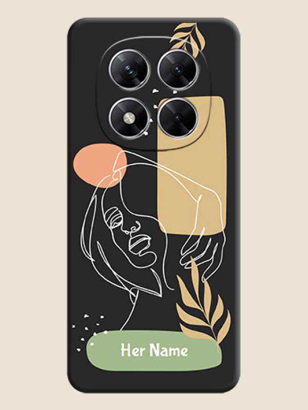 Custom Custom Text With Line Art Of Women & Leaves Design On Space Black Custom Soft Matte Mobile Back Cover - Poco X7 5G - alternate view