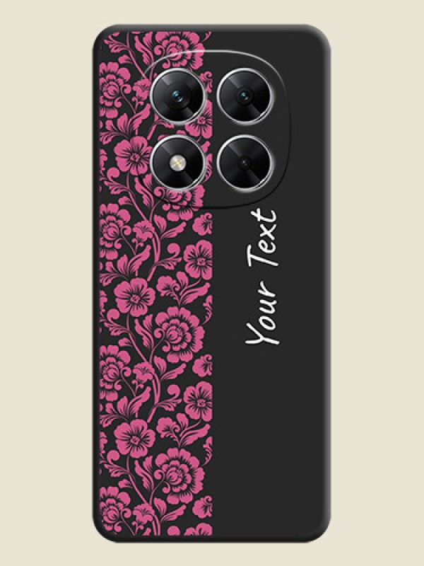 Custom Pink Floral Pattern Design With Custom Text On Space Black Custom Soft Matte Mobile Back Cover - Poco X7 5G - alternate view
