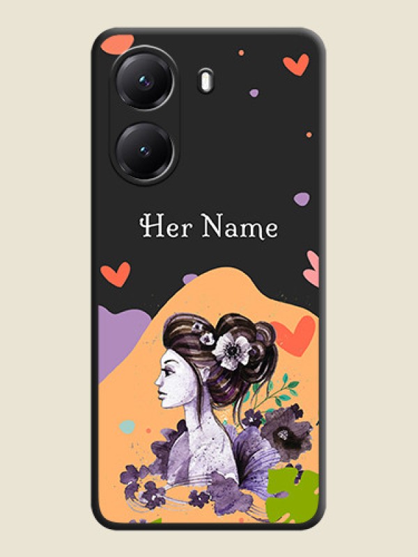 Custom Namecase For Her With Fancy Lady Image On Space Black Custom Soft Matte Mobile Back Cover - Poco X7 Pro 5G - alternate view
