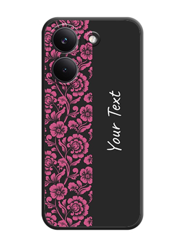 Custom Pink Floral Pattern Design With Custom Text On Space Black Custom Soft Matte Mobile Back Cover - Poco X8 Pro 5G - alternate view