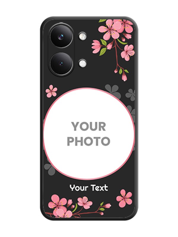 Custom Round Image with Pink Color Floral Design on Photo On Space Black Custom Soft Matte Mobile Back Cover - Poco X8 Pro Max 5G - alternate view