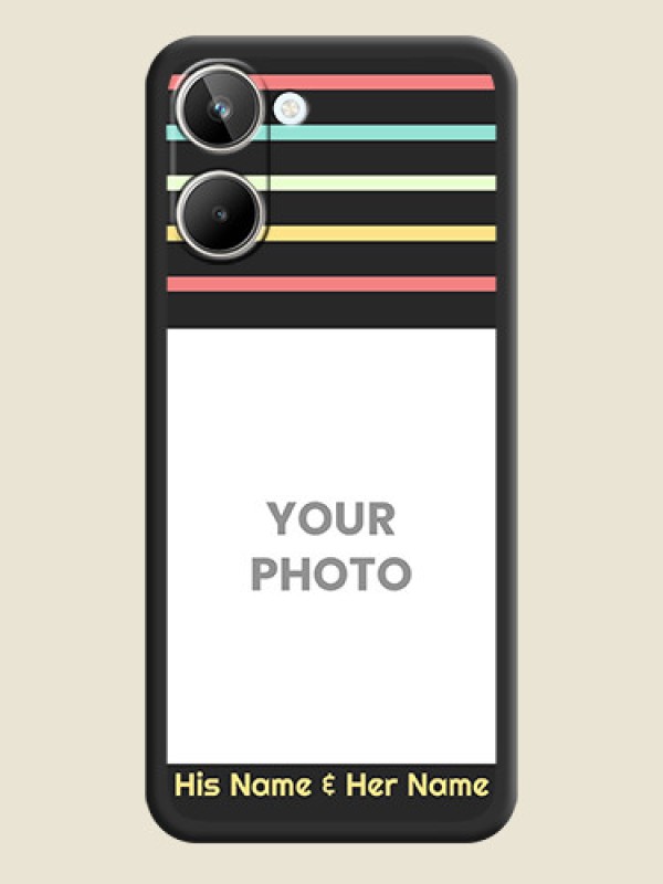 Custom Color Stripes with Photo and Text on Photo on Space Black Soft Matte Mobile Case - Realme 10 Pro 5G - alternate view