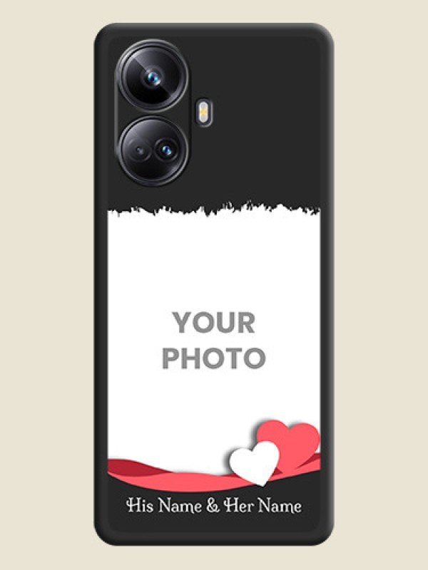 Custom Pin Color Love Shaped Ribbon Design with Text on Space Black Custom Soft Matte Phone Back Cover - Realme 10 Pro Plus 5G - alternate view