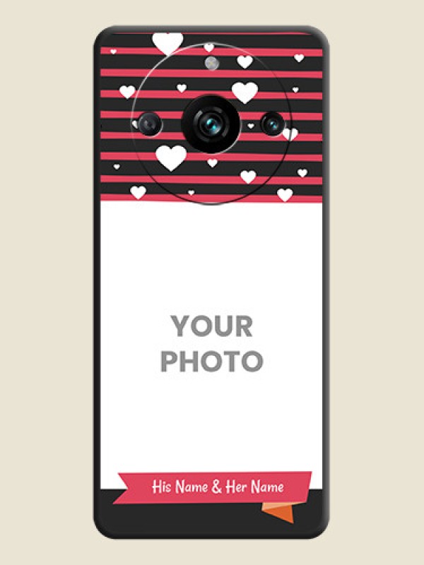 Custom White Color Love Symbols with Pink Lines Pattern on Space Black Custom Soft Matte Phone Cases - Realme 11 Pro 5G - alternate view