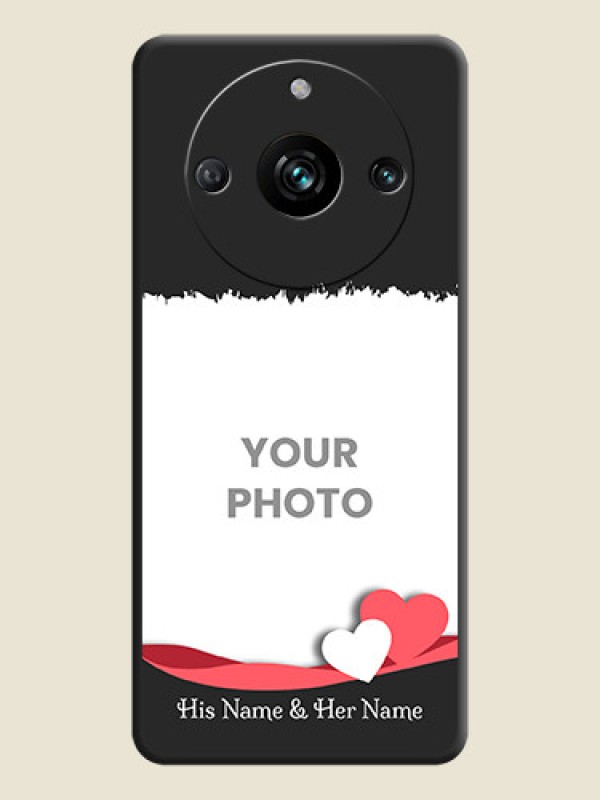 Custom Pink Color Love Shaped Ribbon Design with Text on Space Black Custom Soft Matte Phone Back Cover - Realme 11 Pro Plus 5G - alternate view