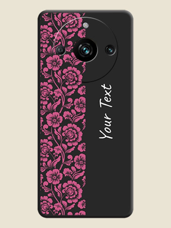 Custom Pink Floral Pattern Design With Custom Text On Space Black Personalized Soft Matte Phone Covers - Realme 11 Pro Plus 5G - alternate view