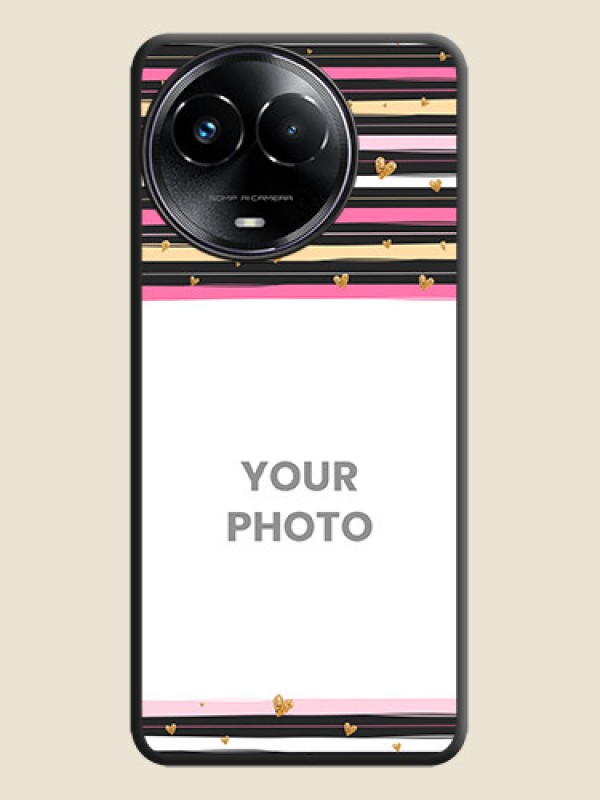 Custom Multicolor Lines and Golden Love Symbols Design on Photo On Space Black Custom Soft Matte Mobile Back Cover - Realme 11X 5G - alternate view