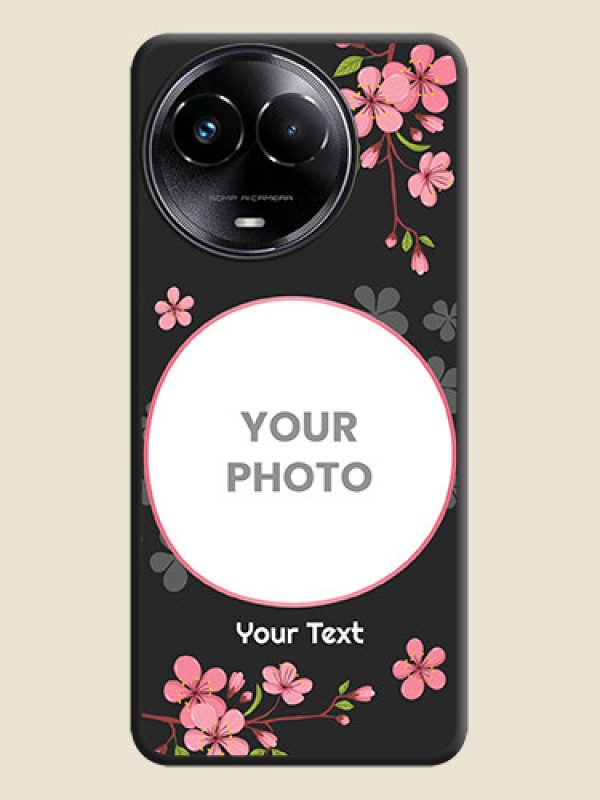 Custom Round Image with Pink Color Floral Design on Photo On Space Black Custom Soft Matte Mobile Back Cover - Realme 11X 5G - alternate view