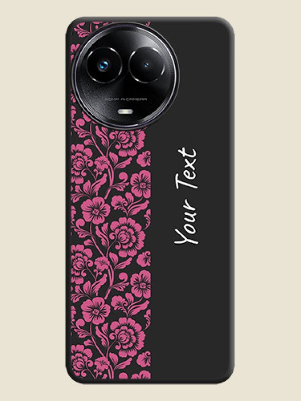 Custom Pink Floral Pattern Design With Custom Text On Space Black Custom Soft Matte Mobile Back Cover - Realme 11X 5G - alternate view