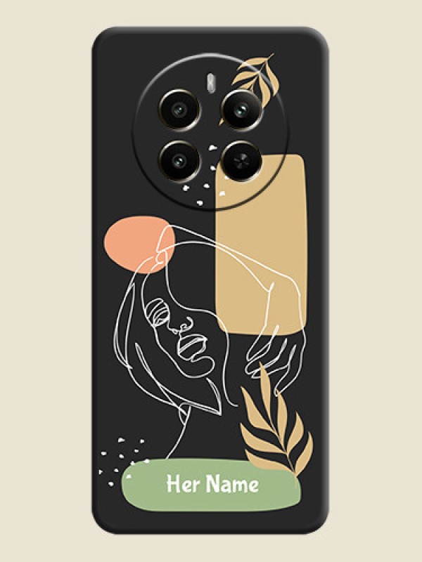Custom Custom Text With Line Art Of Women & Leaves Design On Space Black Personalized Soft Matte Phone Covers - Realme 12 Plus 5G - alternate view